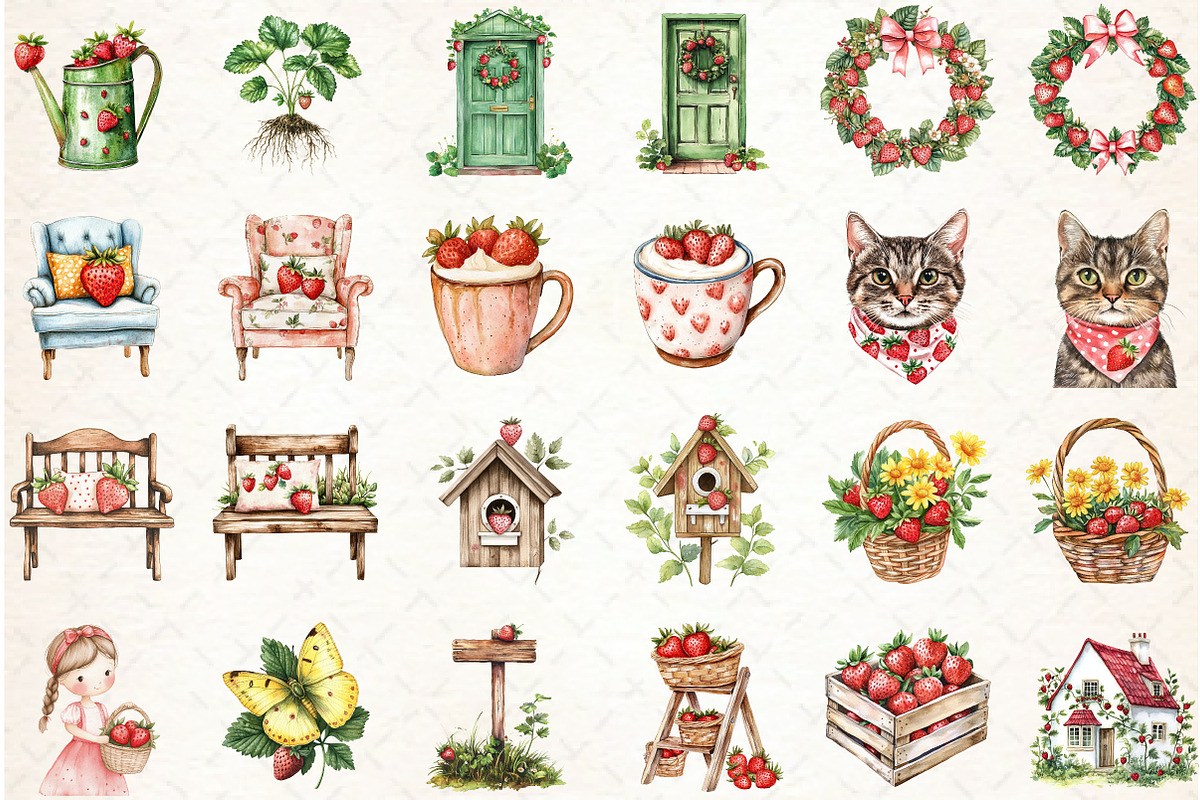 Strawberry Cottage PNG Clipart Bundl, an Illustration by Libby Wishes (Photo 2 of 5)