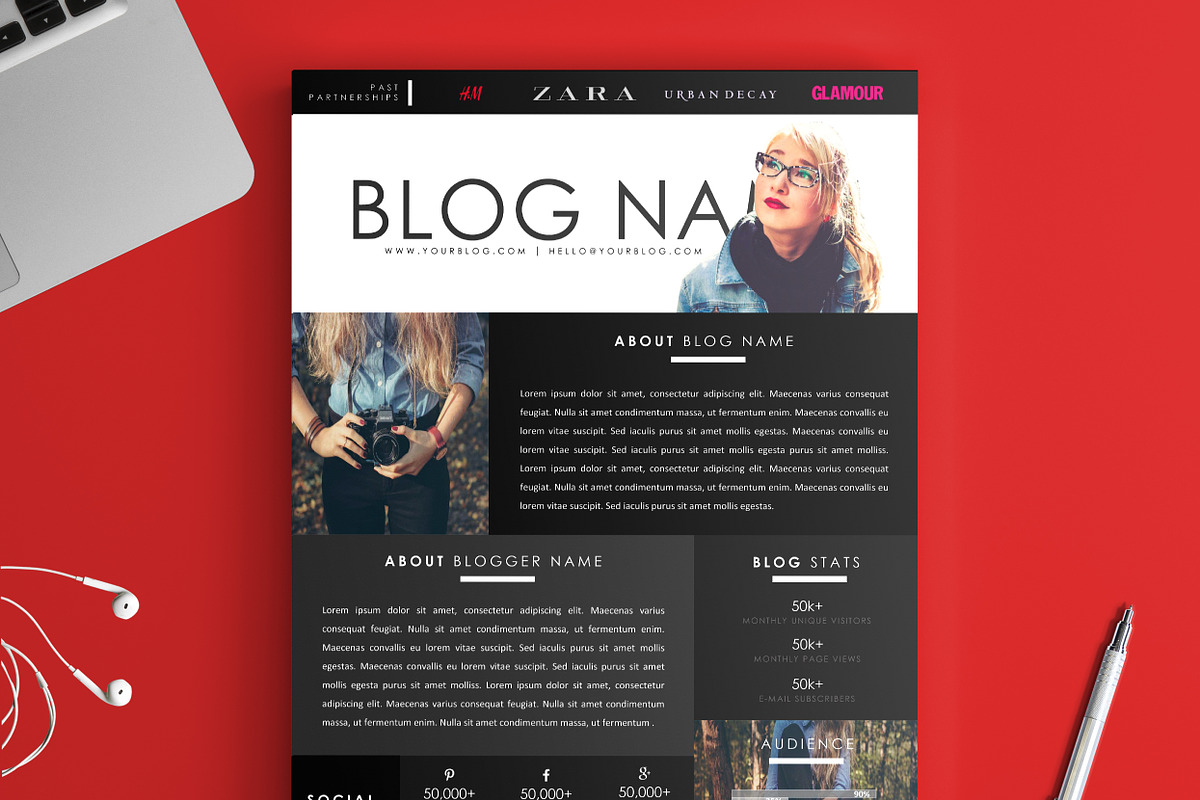 Blog Media Kit Template | One-Page, a Stationery Template by Blogger Kit Co. (Photo 1 of 3)