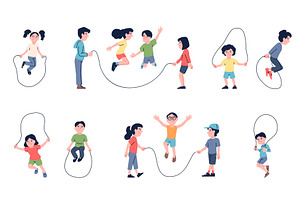 Children jump skipping rope. Outdoor, a Sport Illustration by LadadikArt