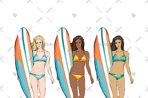 Surfer Girl Cliparts