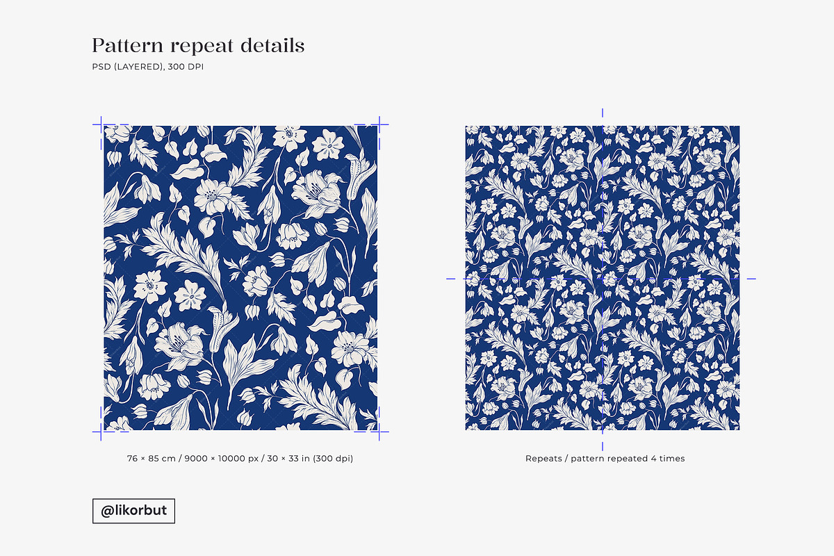 Vintage Blue Floral Seamless Pattern, a Pattern Graphic by likorbut (Photo 4 of 13)
