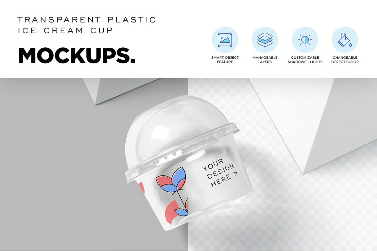 Transparent Ice Cream Cup Mockup, a Packaging Mockup by megostudi0 (Photo 5 of 7)