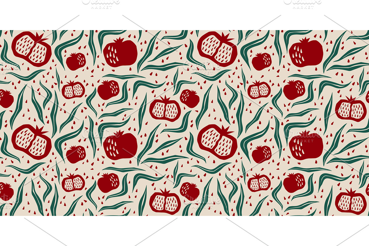 Pomegranate seamless pattern in boho, an Illustration by art PVP - market