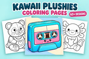 Kawaii Plushies Coloring Pages #2