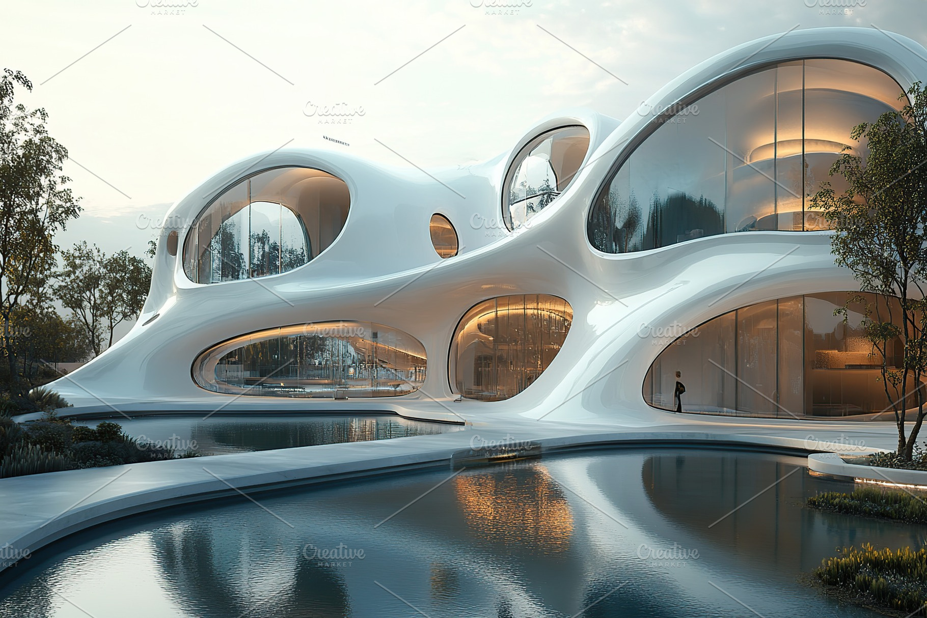 Beautiful futuristic facade of house building, an Architecture Photo by AlyaAnd