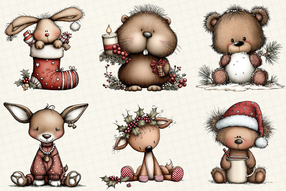 Christmas Woodland Animals Clipart, an Illustration by DreamCafeArt (Photo 2 of 8)