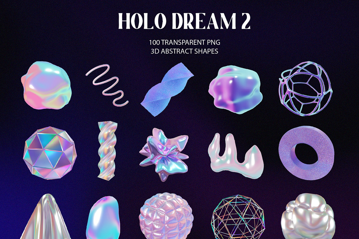 Holo Iridescence 3D Shapes graphics, a Graphic by LarysaZabrotskaya (Photo 4 of 10)