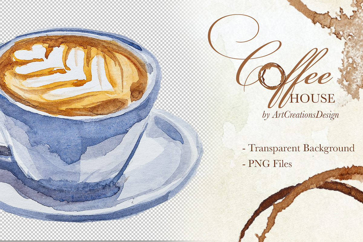Hand Painted Coffee House Clipart, a Food Illustration by ArtCreationsDesign (Photo 4 of 9)