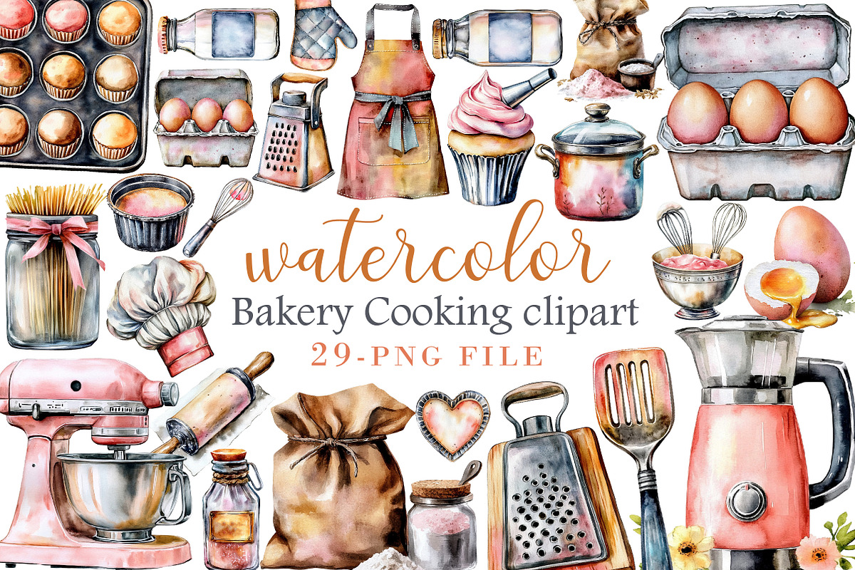 Watercolor Bakery Cooking clipart, an Illustration by Libby Wishes (Photo 1 of 4)