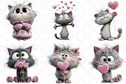 Whimsical Valentine Cat Clipart, an Illustration by Black Bird Studio (Thumbnail 3 of 6)