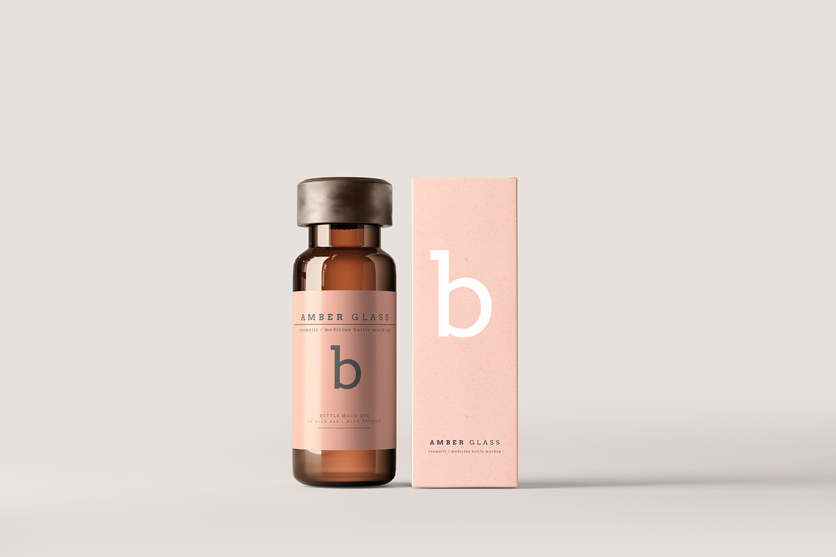 Amber Glass Vial Bottle Mockups, a Cups & Container Mockup by pmvch (Photo 3 of 20)