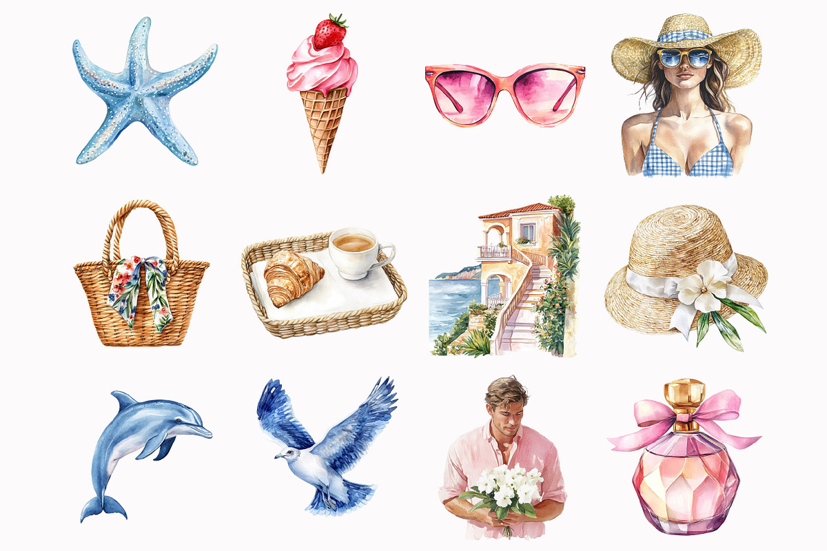 Watercolor Summer Chic Clipart, an Illustration by Design Market (Photo 3 of 5)