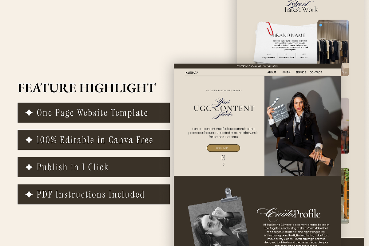UGC Creator Beige Aesthetic One Page, a Marketing Template by AtelierDuVow (Photo 6 of 10)