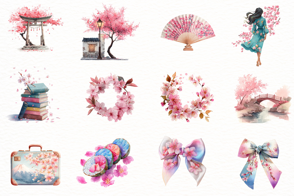 Watercolor Japanese Summer Clipart, an Illustration by Designworld (Photo 3 of 4)