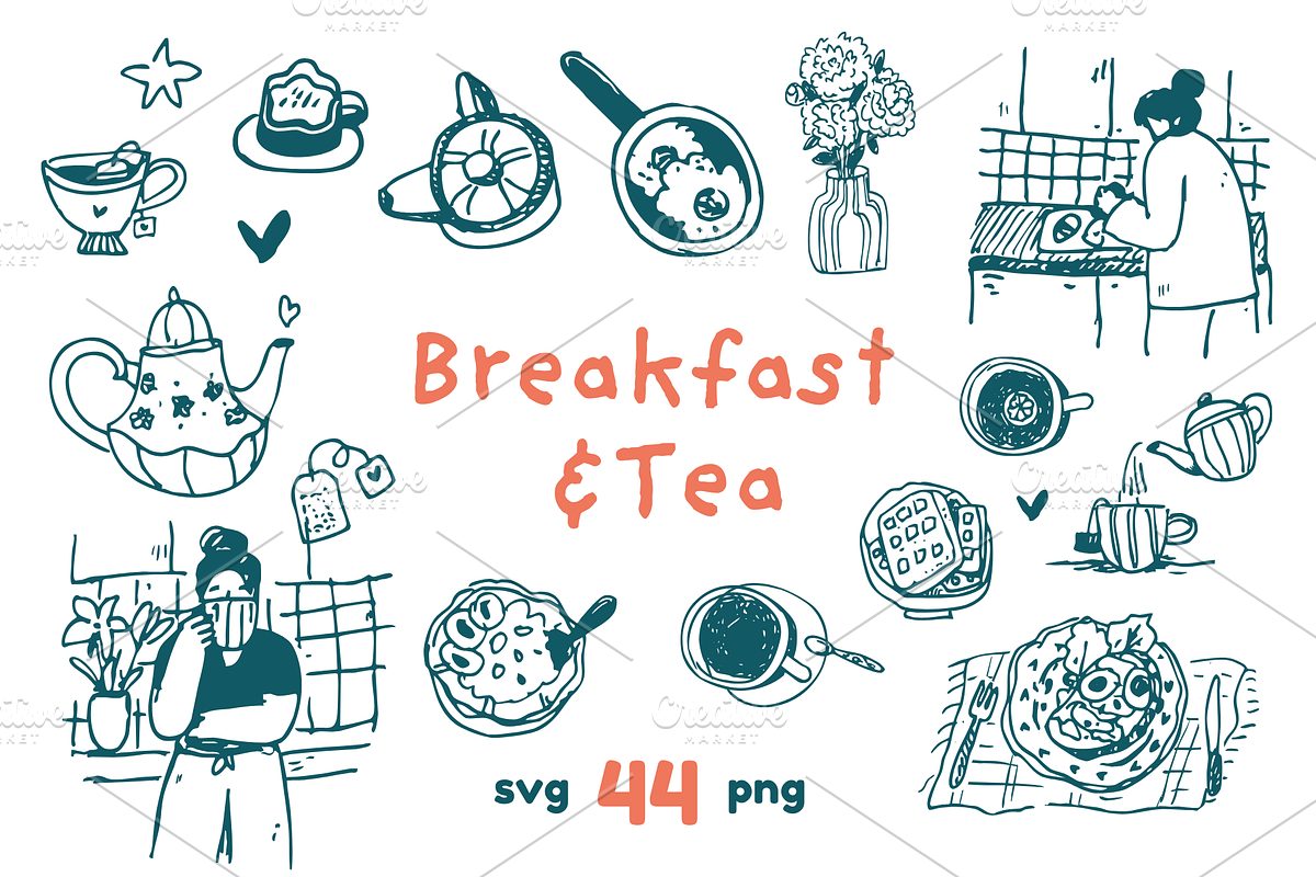 Hand Drawn Breakfast & Tea Clipart, a Decorative Illustration by Heartwarming Art (Photo 1 of 10)