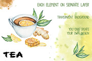 Watercolor Tea Set, a Food Illustration by Imaginasty (Thumbnail 4 of 4)