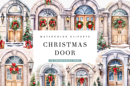 Watercolor Christmas Door Clipart, an Object Illustration by BusyDaydesign