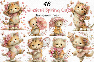 Whimsical Spring Cats Clipart, an Illustration by Craft Nest