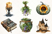 Watercolor Witch, Halloween Bundle, an Illustration by Pixels.Craft (Thumbnail 2 of 7)