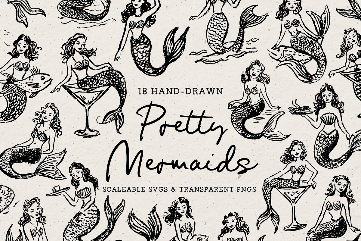 Mermaid Clipart, Ocean Doodles, a Person Illustration by The October Creative (Photo 1 of 6)