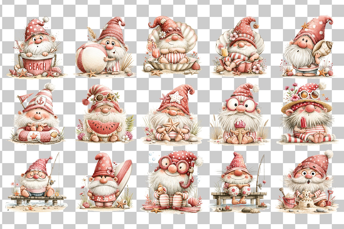 Beach Gnome Watercolor Clipart, a Seasonal Illustration by Nicolle's Colorful Art (Photo 3 of 6)
