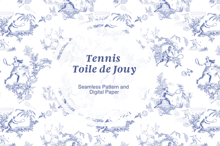 Tennis Toile de Jouy Pattern, a Background Graphic by Hughes Studio