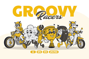 Groovy Racers Retro Illustration, a Transportation Illustration by Decoconio Design