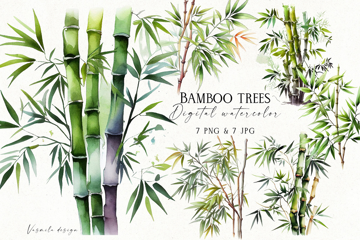 Watercolor Bamboo Trees, a Decorative Illustration by Vasmila (Photo 1 of 8)