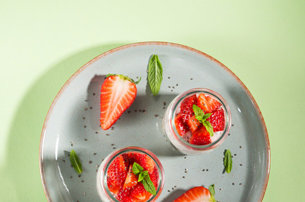Yogurt granola parfait with containing strawberry, breakfast, and dessert, a Food & Drink Photo by Lifemorning