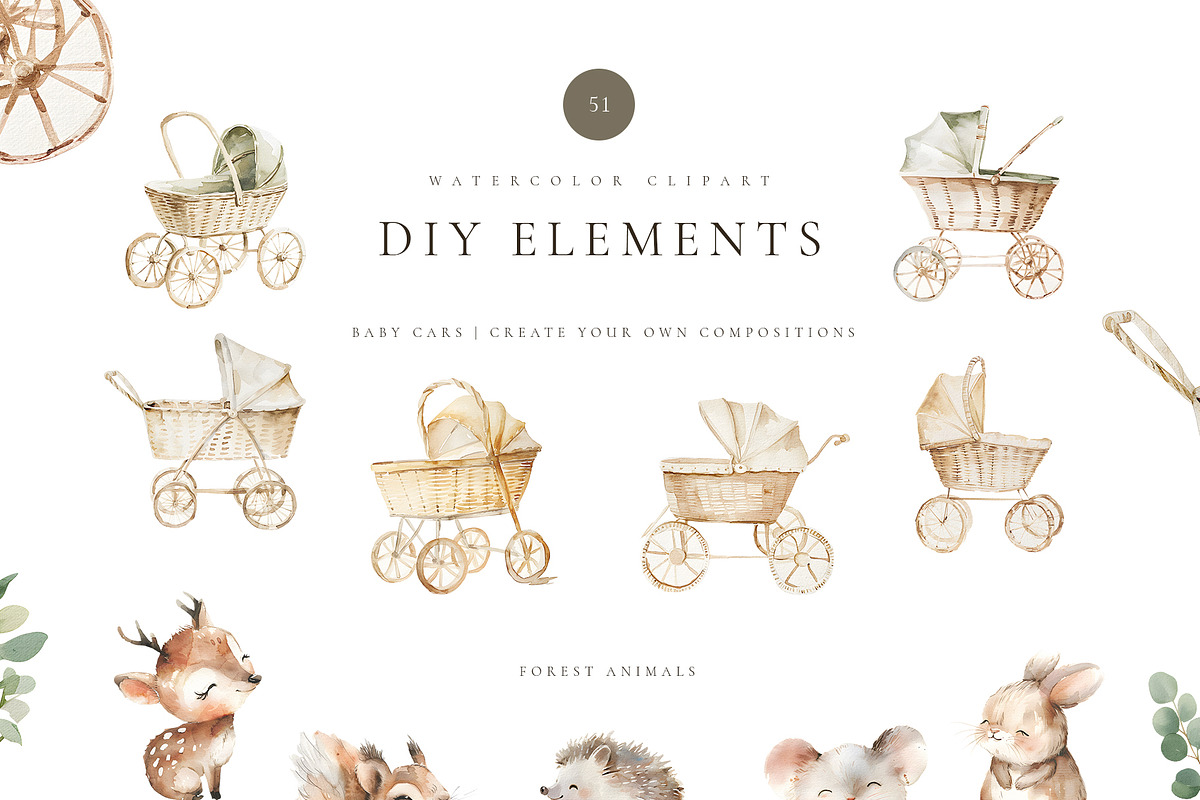 Watercolor newborn woodland animals, an Animal Illustration by MariGraphic boutique (Photo 9 of 9)