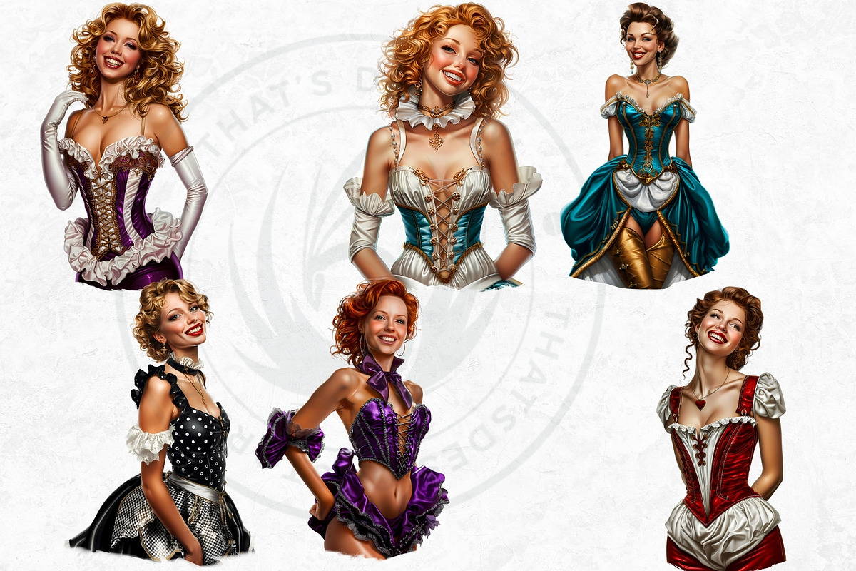 Burlesque Cabaret Woman clipart Set, a Person Illustration by ThatsDesignArt (Photo 5 of 10)