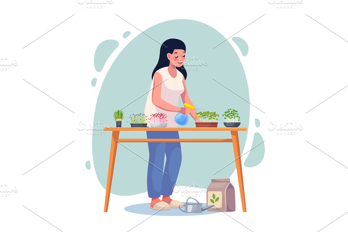 Microgreens farming. Cartoon happy, an Object Illustration by YummyBuum