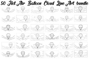 Hot Air Balloon Cloud Line Art bundl, an Illustration by Designer_Momina