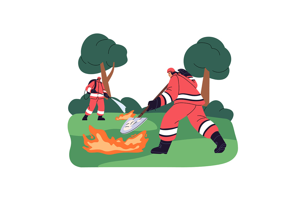 Firefighters, firemen fight a fire, a Work Illustration by PaperTrident (Photo 5 of 9)