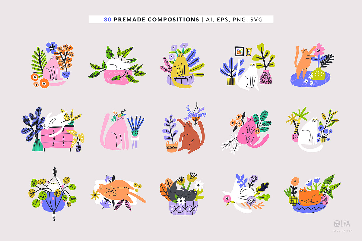 Cats and Flowers | 100% Hand drawn, an Animal Illustration by Olia (Photo 2 of 14)