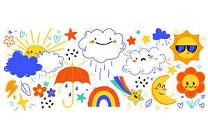 Cute weather character icon set, an Education Illustration by art PVP - market