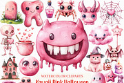 Kawaii Pink Halloween Clipart Bundle, an Illustration by Craft Nest (Thumbnail 1 of 6)