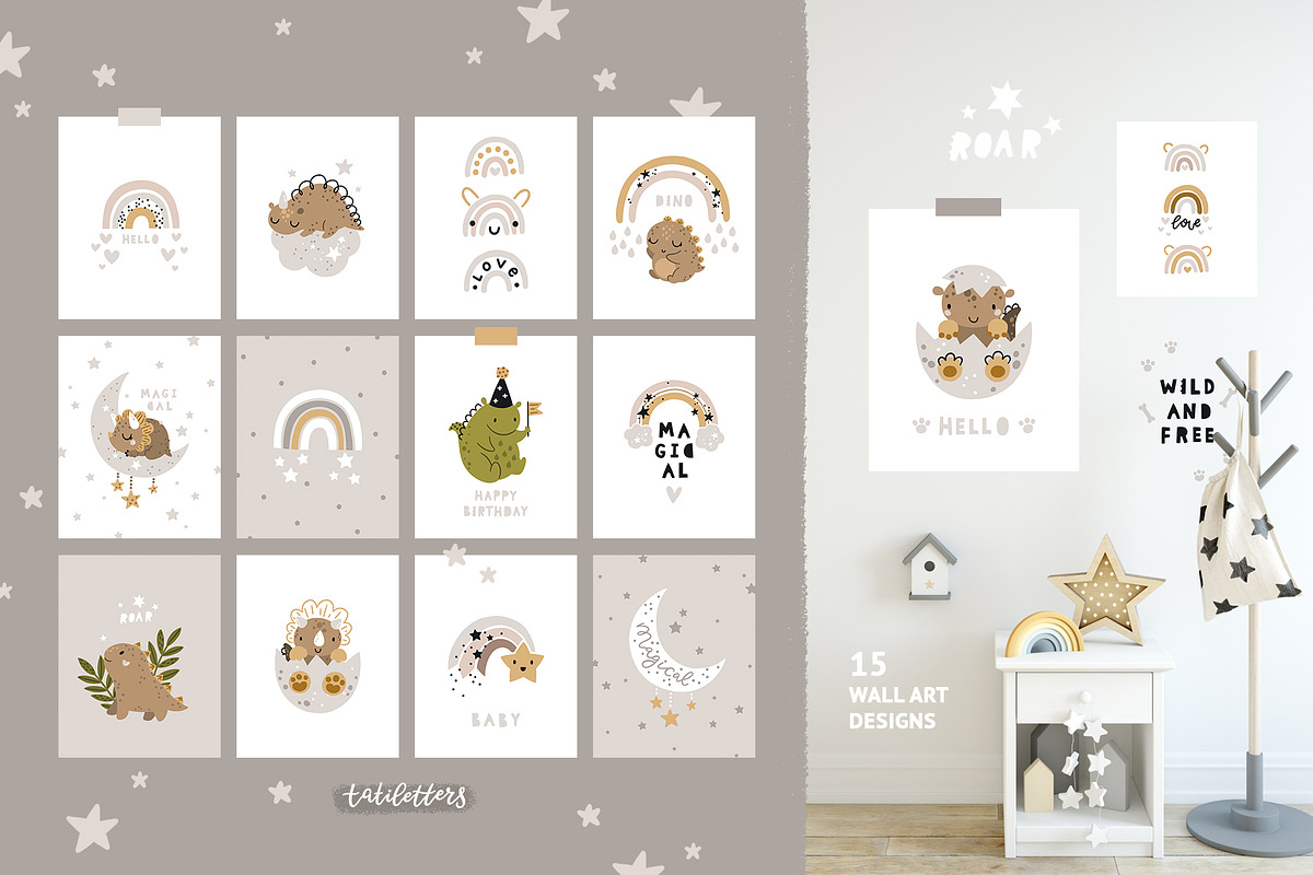 Baby dinosaur clipart & patterns, an Animal Illustration by tatiletters (Photo 8 of 10)