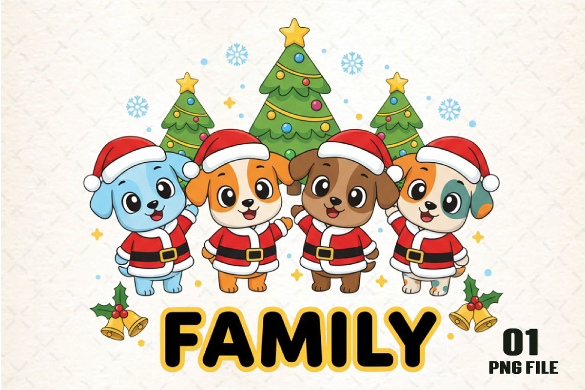 Dog Family Christmas PNG, an Illustration by DreamCafeArt (Photo 1 of 4)