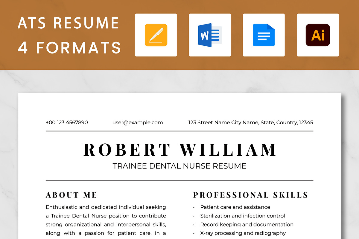Trainee Dental Nurse Resume Template, a Resume Template by ResumeInventor (Photo 1 of 9)