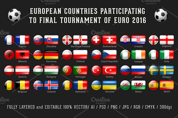 2016 Euro Cup Flags Icon Set
