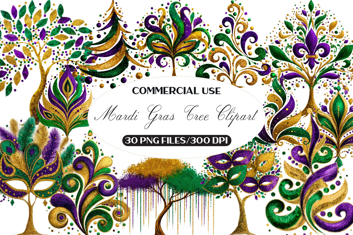 Mardi Gras Tree Clipart, an Illustration by Black Bird Studio (Photo 1 of 7)