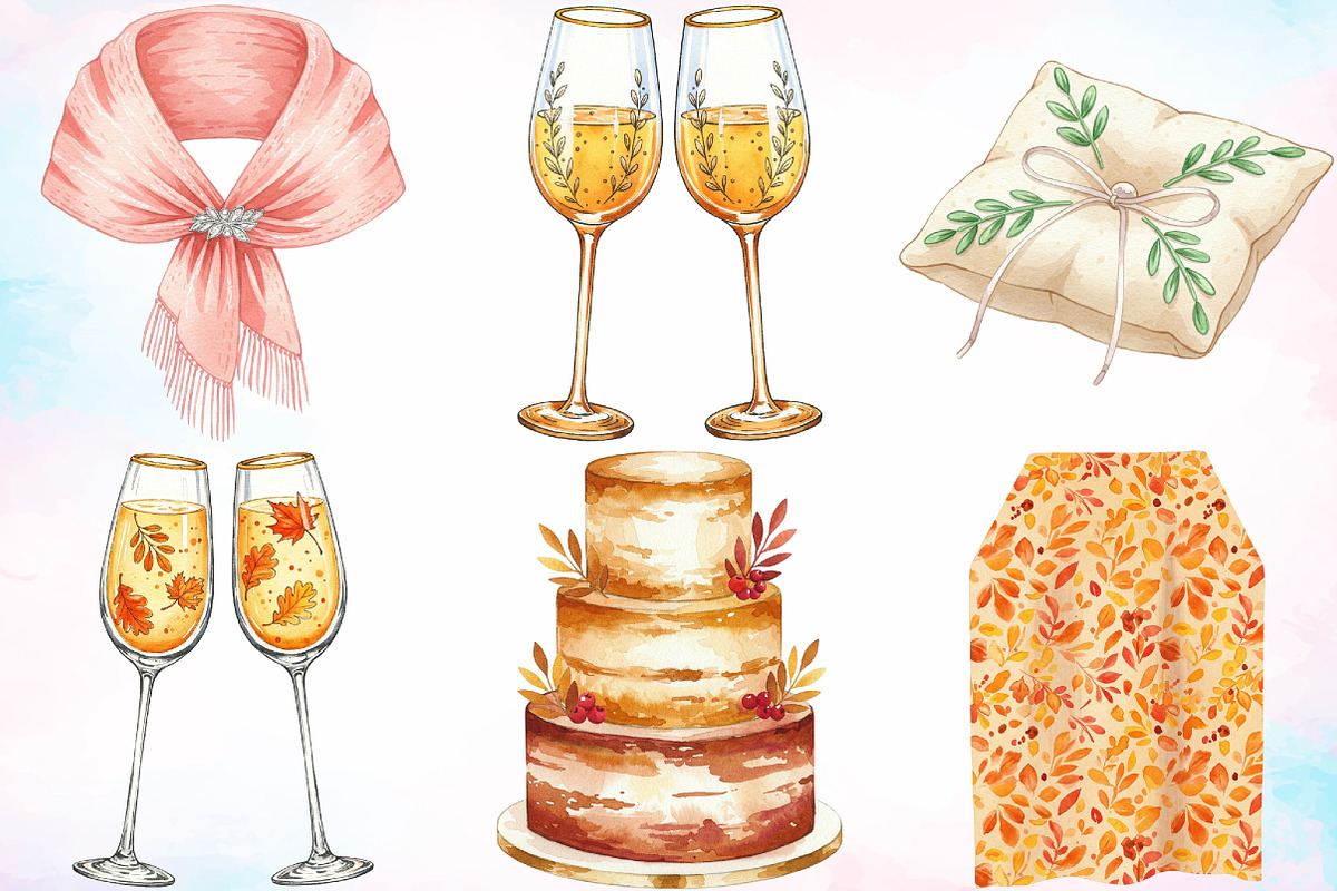 Watercolor Autumn Wedding Clipart, a Seasonal Illustration by Canvas Craft (Photo 2 of 8)