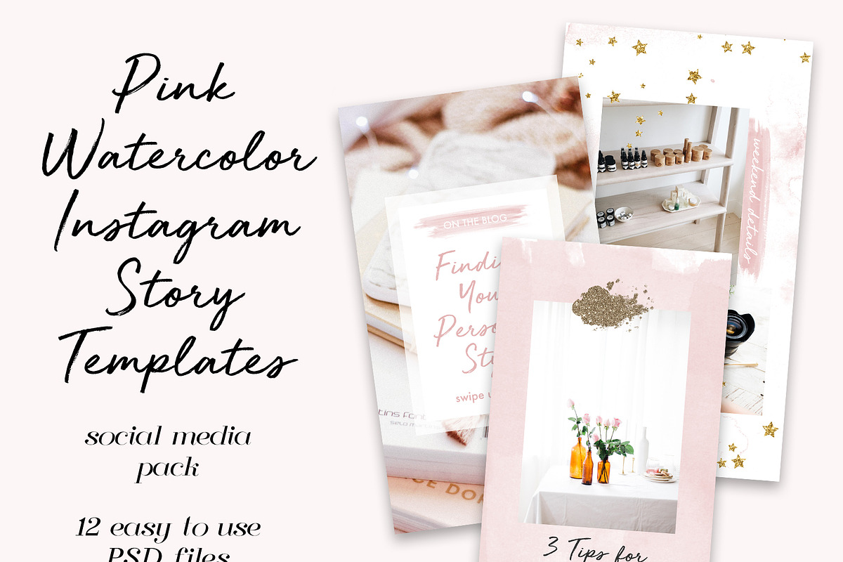 12 Pink Instagram Story Templates, a Social Media Template by The Reverie Collective (Photo 1 of 2)