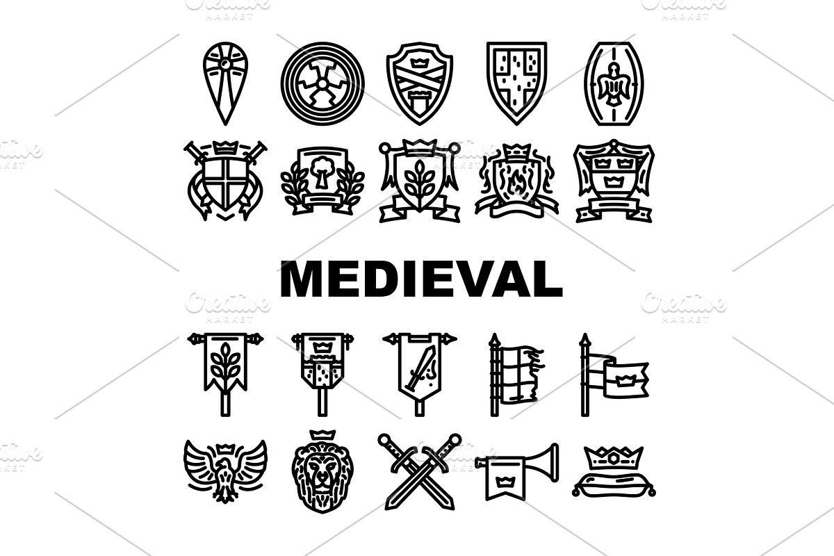 medieval heraldry arms shield, icons, an Object Illustration by pikepicture
