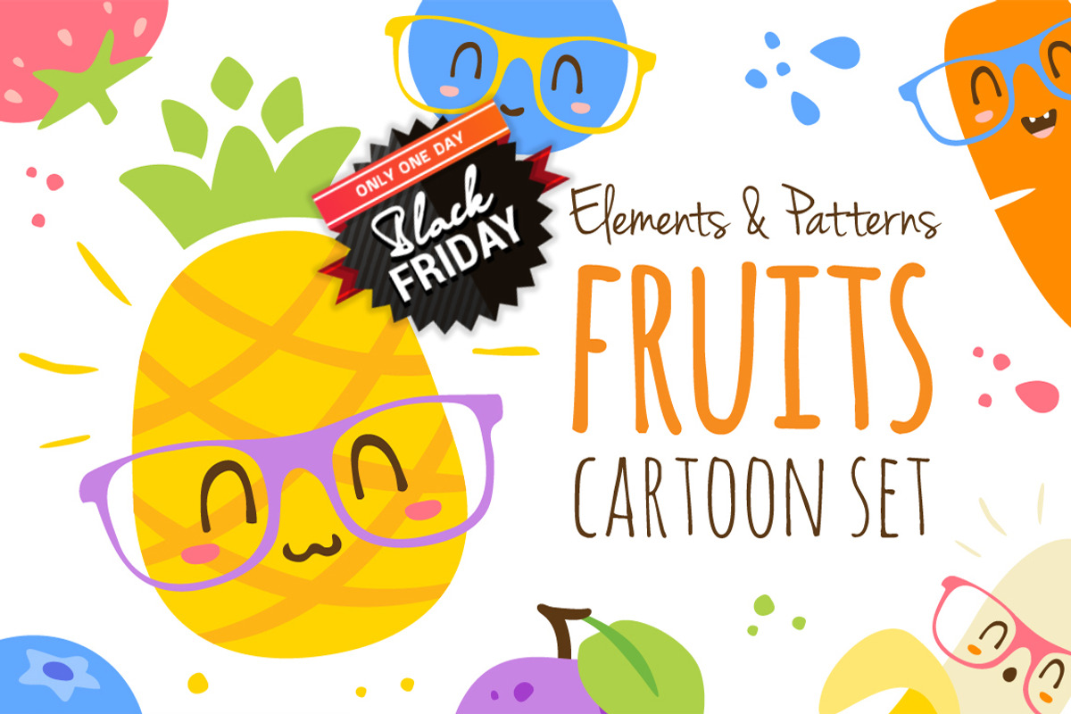 BLACK FRIDAY! Fruits cartoon set, a Food Illustration by SunnyWS (Photo 1 of 8)
