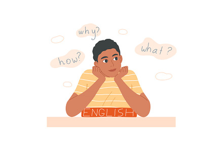 Boy sits at the desk and does his, an Education Illustration by undrey