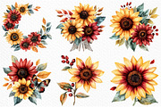 Watercolor Sunflowers Clipart, an Illustration by Craft Nest (Thumbnail 4 of 8)