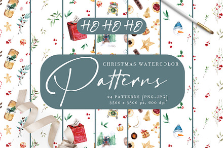 Christmas watercolor patterns