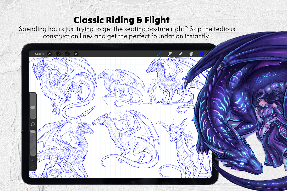 Dragon Rider Bases Procreate Stamps, a Brush Add-On by Selentaori Studio (Photo 6 of 11)